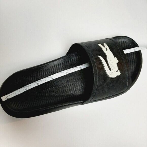 LACOSTE Croco Slide Sandals Lage Logo Black B&W Sz 6 - Picture 9 of 11